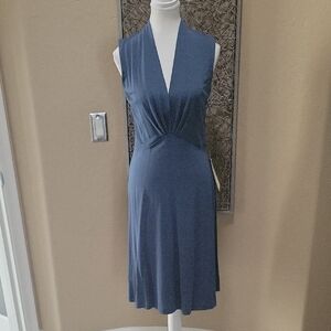 Bloomindales Sutton Studio Slate Blue Deep V Sleeveless Dress